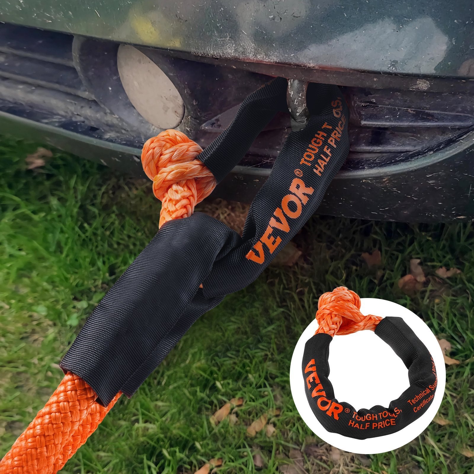Soft Shackle Synthetic Recovery Rope 2PCS 1/2"x22" 44092lbs Break Strength
