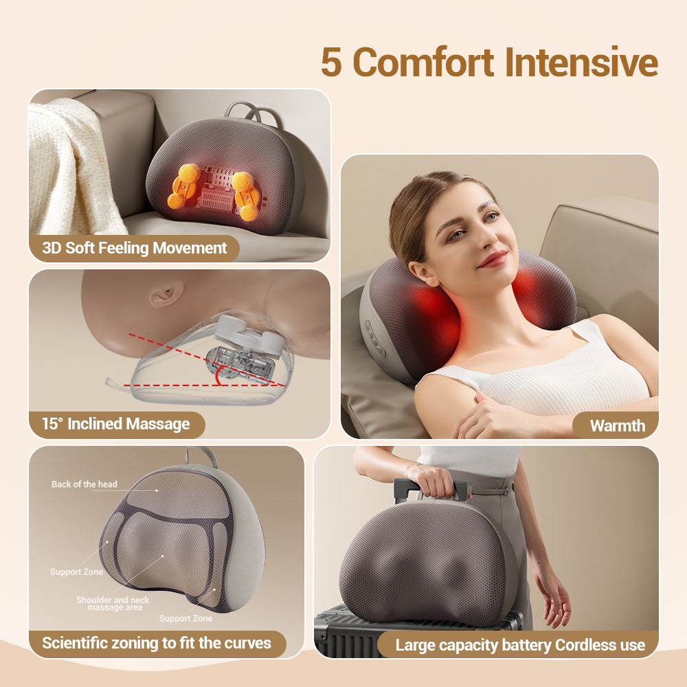 Multi-functional Neck Massage Pillow Portable Kneading Heating Compress Cervical Massager